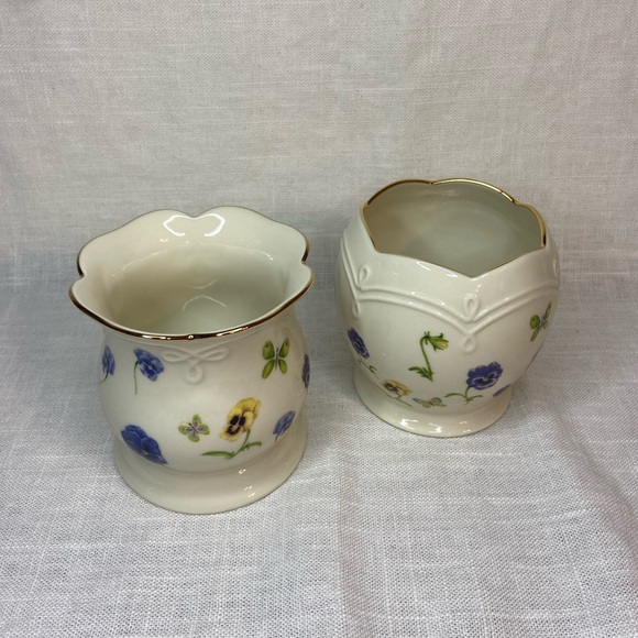 Lenox Set of 2 Tea Light Holders/Vases/Trinket Dish Butterflies Purple Flowers - Picture 1 of 6